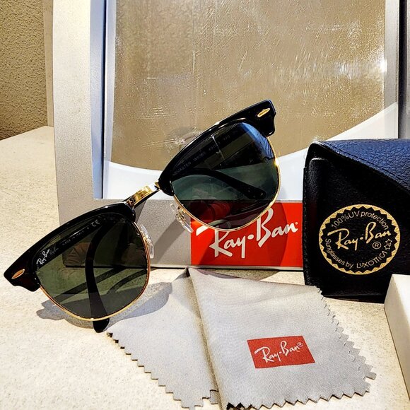 Ray-Ban RB3016 Clubmaster / Polished Black Frame over Gold w/ G-15 Green Lenses main image 13